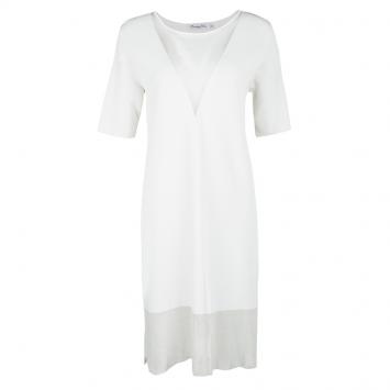 Pre Owned Dior White Knit Mesh Detail Short Sleeve Dress S