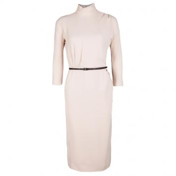 Pre Owned Dior Pale Pink Silk Belted Long Sleeve Dress S