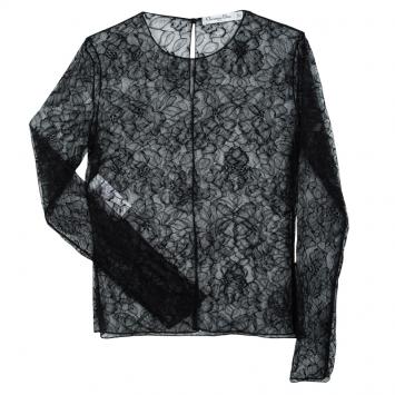 Pre Owned Dior Black Floral Lace Sheer Long Sleeve Top M