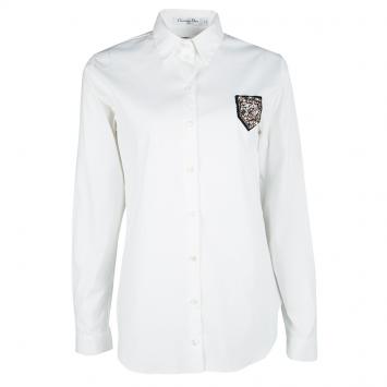 مملوكة مسبقًا Dior White Embellished Wool Applique  Long Sleeve Shirt S