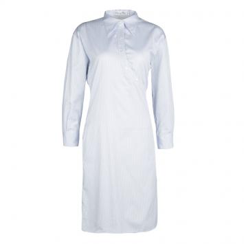 Pre Owned Dior SS'14 Blue Striped Cotton Button Detail Long Sleeve Shirt Dress M