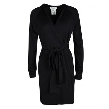 Pre Owned Dior Black Embroidered Hooded Wrap Long Jacket M