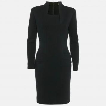 Pre Owned Christian Dior Vintage Black Stretch Knit Midi Dress M