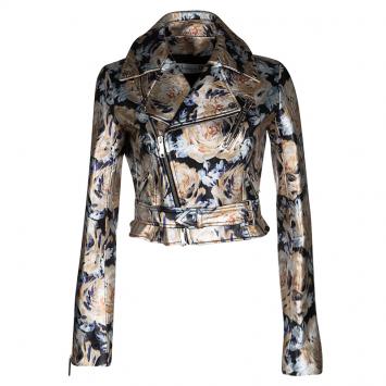 Pre Owned Dior Metallic Floral Painted Lambskin Leather Biker Jacket S