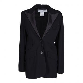 Pre Owned Dior Black Silk Lapel Detail Tailored Blazer S