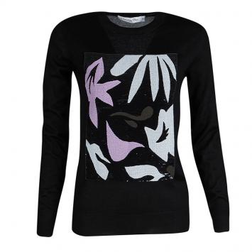Pre Owned Dior Black Sequined Panel Detail Cashmere Sweater M