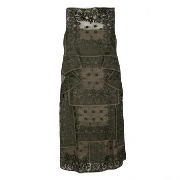Pre Owned Dior Olive Green Embroidered Silk Paneled Sleeveless Dress M