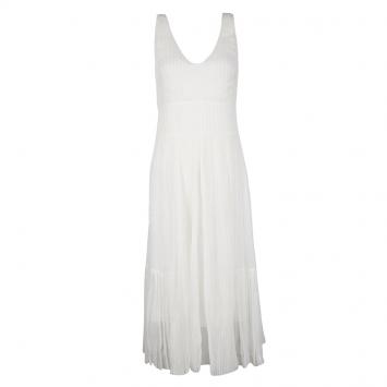 Pre Owned Dior Off White Pleated Silk Midi Dress S