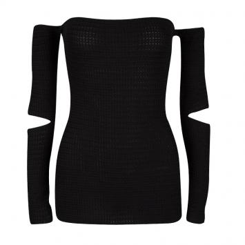 Pre Owned Dior Black Cotton Silk Knit Cutout Detail Off Shoulder Top L