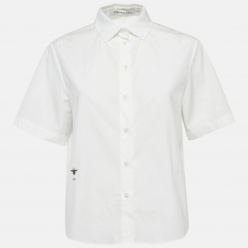 مملوكة مسبقًا قميص كريستيان ديور قطن بوبلين أبيض بأكمام قصيرة مقاس متوسط