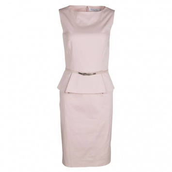 Pre Owned Dior Blush Pink Stretch Cotton Sleeveless Belted Peplum Dress S
