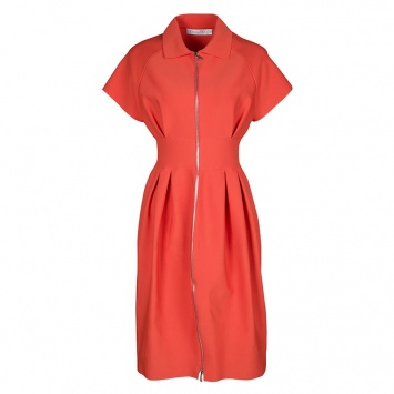 Pre Owned Dior Orange Pleat Detail Zip Front  Dress M