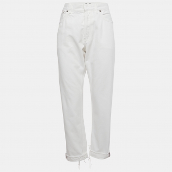 Pre Owned Christian Dior White Denim Straight Fit Jeans L/Waist 34"