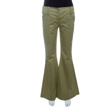 Pre Owned Dior Boutique Vintage Khaki Green Cotton and Linen Flared Pants S