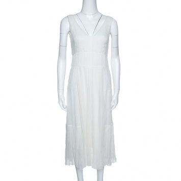 مملوكة مسبقًا Dior Ivory Plisse Silk Sleeveless Midi Dress S