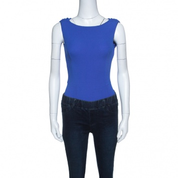 Pre Owned Dior Royal Blue Silk Cowl Back Detail Sleeveless Body Suit S