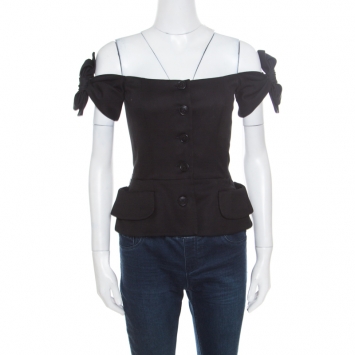 Pre Owned Christian Dior Black Stretch Cotton Eva Off Shoulder Bustier Jacket S