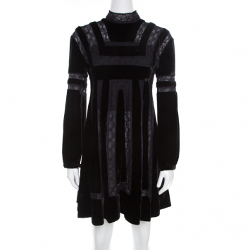 مملوكة مسبقًا Dior Black Velvet and Lace Paneled Mini Dress M