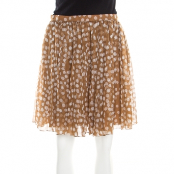 Pre Owned Dior Brown Polka Dotted Silk Chiffon Gathered Skirt M