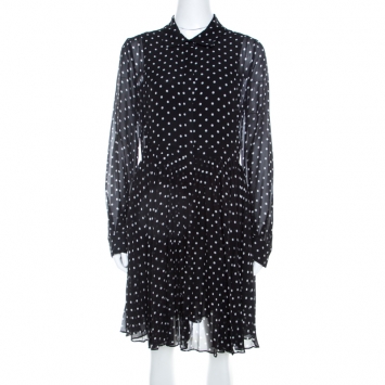مملوكة مسبقًا Dior Black and White Silk Polka Dot Pleated Dress M