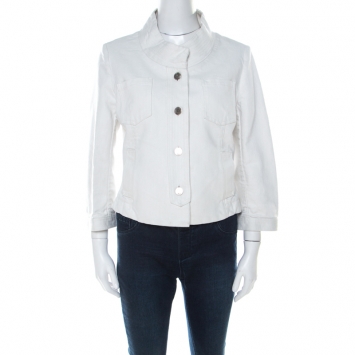 Pre Owned Dior Boutique White Cropped Denim Jacket L 