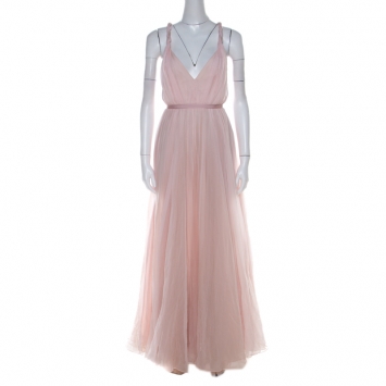 Pre Owned Dior Pale Pink Silk Chiffon Twisted Strap Detail Cocktail Dress S 
