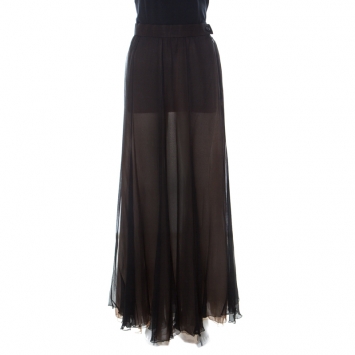 Pre Owned Christian Dior Vintage Black Chiffon Silk Layered Maxi Skirt L