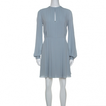 Pre Owned Dior Pearl Grey Silk Crepe Pleated Dress S