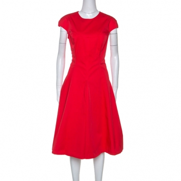 Pre Owned Christian Dior Coral Pink Stretch Cotton Midi Dress L