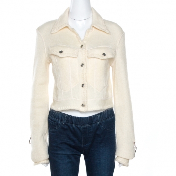 Pre Owned Dior Boutique Vintage Off White Mohair Cropped Jacket M