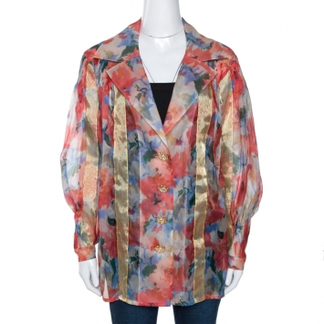 Christian Dior Boutique Multicolor Floral Print Silk Oversized Blouse L