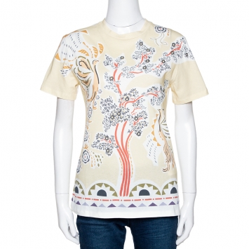 Dior Cream Printed Cotton Linen Crew Neck T-Shirt M