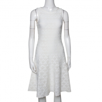 Pre Owned Dior Ivory Cotton Pointelle Knit Sleeveless A Line Dress S