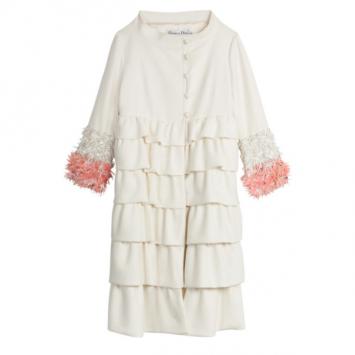 Pre Owned Christian Dior Cream Ruffled Embellished Sleeve Coat M