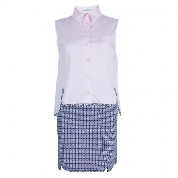 Pre Owned Dior Pink Shirt and Jaquard Skirt Matched Piping Detail Set S