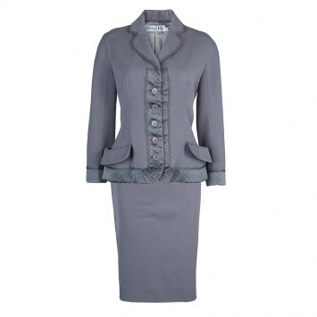 Pre Owned Dior Grey Wool Skirt Suit M