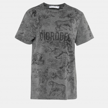 Pre Owned Dior Grey Jungle Print Jersey Diorodeo T-Shirt L
