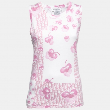 Pre Owned Christian Dior Boutique Vintage Pink Monogram Print Cotton Tank Top L