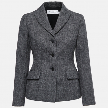 Pre Owned Christian Dior Grey Textured Wool Bar Jacket S