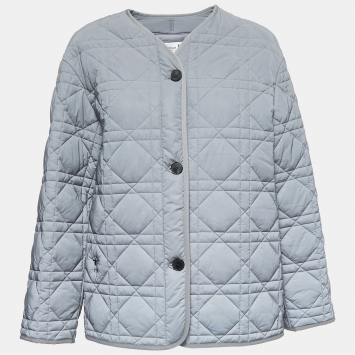 Pre Owned Christian Dior Grey Quilted Technical Taffeta Macrocannage Peacoat Jacket S