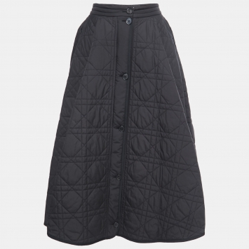 مملوكة مسبقًا Dior Black Macro Cannage Quilted Synthetic A-Line Midi Skirt M