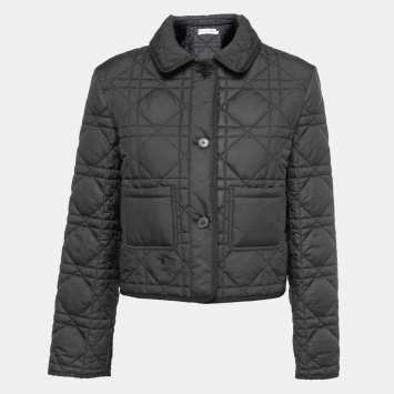 Pre Owned Dior Black Macro Cannage Quilted Synthetic Buttoned Crop Jacket L