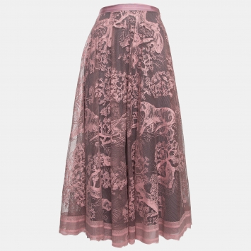 مملوكة مسبقًا Dior Pink Patterned Lace Dioriviera Midi Skirt L