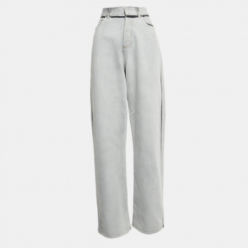 Pre Owned Christian Dior Grey Denim Wide Leg Jeans L