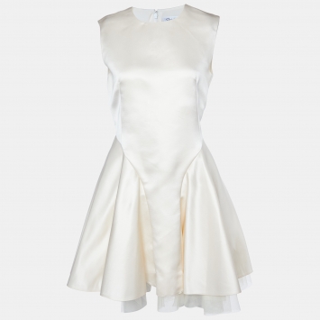 Pre Owned Dior Cream Silk Satin Mesh Trimmed Sleeveless Dress M