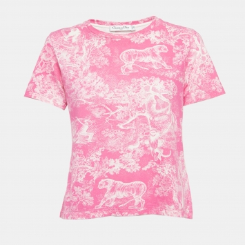 Pre Owned Christian Dior Pink Toile de Jouy Reverse Cotton and Linen Jersey T-Shirt M