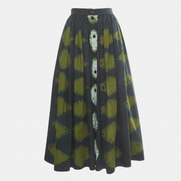 Pre Owned Dior Green Tie Dye Print Cotton Gathered Midi Skirt S