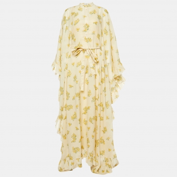 Pre Owned Christian Dior Cream Floral Printed Cotton Kaftan Dress M