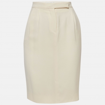 Pre Owned Christian Dior Cream Silk Blend Pencil Skirt S