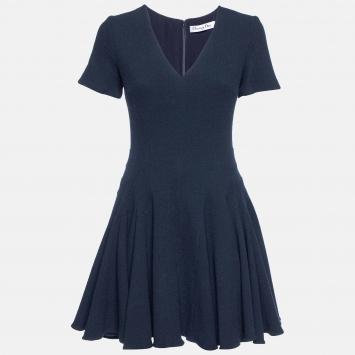Pre Owned Dior Navy Blue Wool Flared Dress M